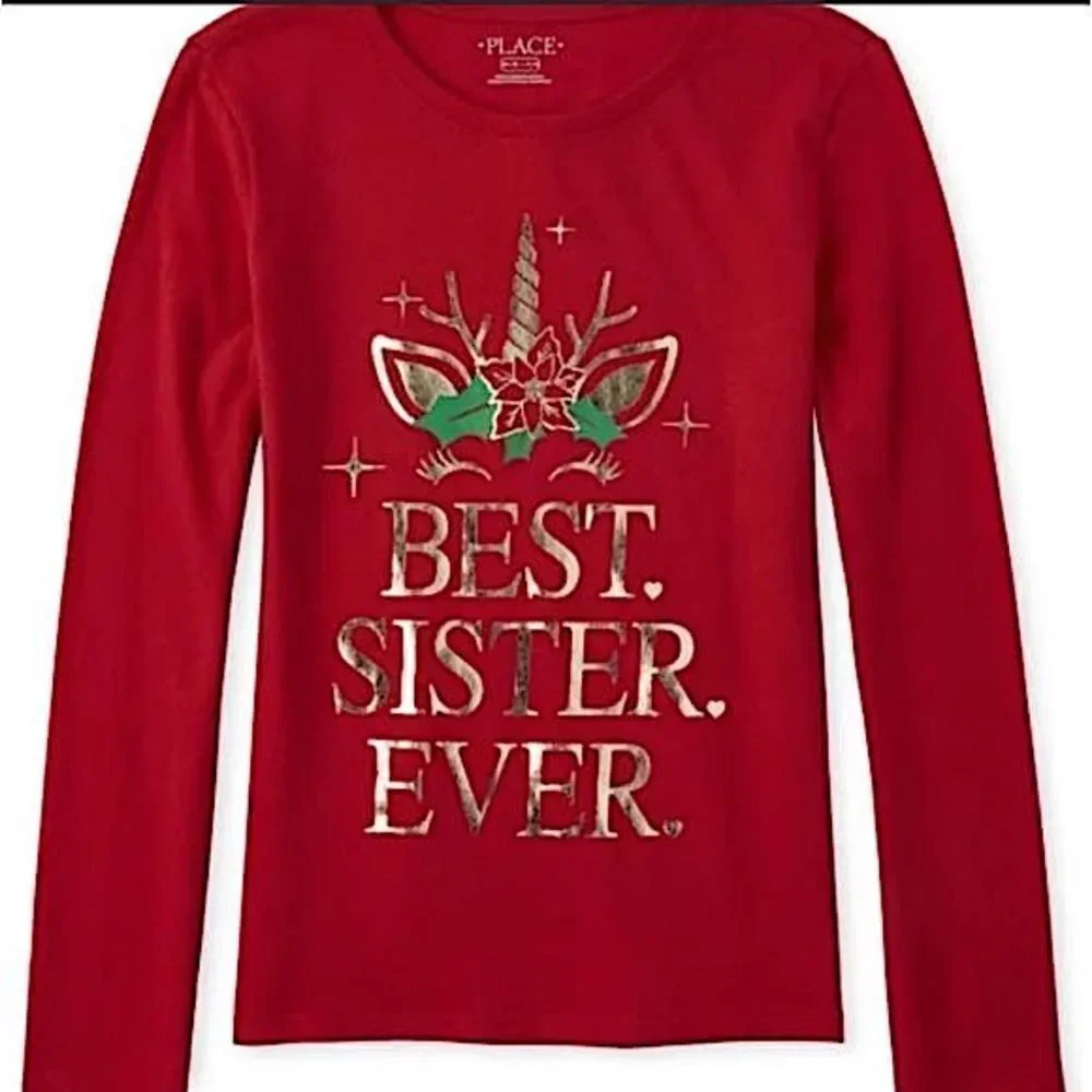 🌴The Children’s Place ‘Best Sister Ever’ Long Sleeve Tee, Girls XL/14 Red